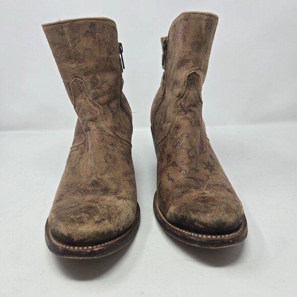 Lucchese 4953 Catalina Bootie 9B brown floral burnished calfskin leather FLAWED - Picture 3 of 13